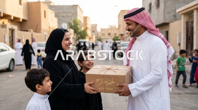 رجل سعودي يوزع صناديق لحوم الأضاحي الخيرية