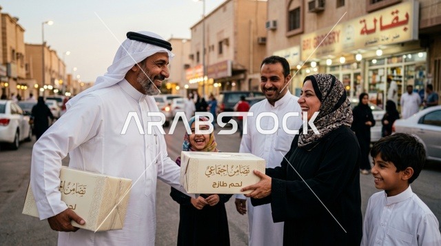 رجل سعودي يوزع صناديق لحوم الأضاحي في عيد الأضحى