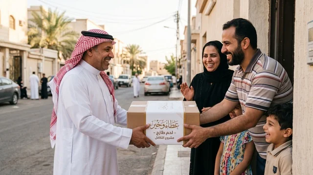 Saudi Man Distributing Eid al-Adha Meat Boxes
