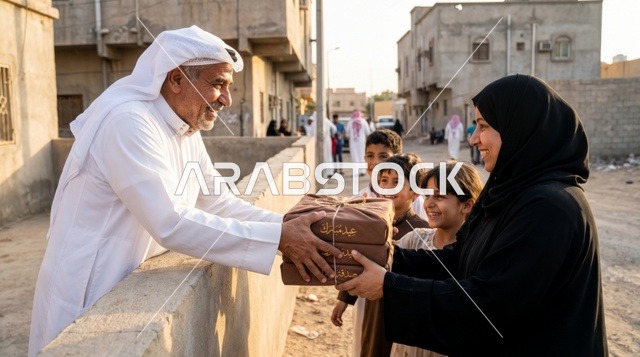 رجل سعودي يوزع طرود لحوم الأضاحي في العيد