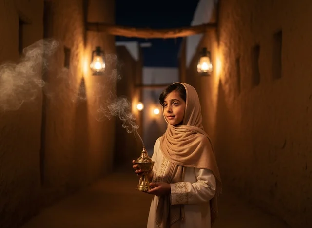 Saudi Girl with Incense Burner in Heritage Village