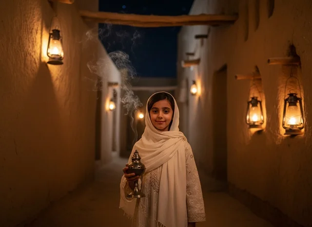 Saudi Girl in Heritage Village Holding Incense