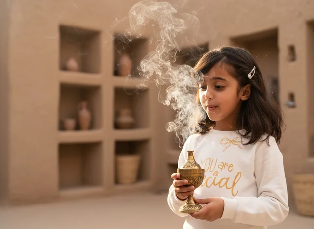 Young Saudi Girl with Traditional Incense Burner