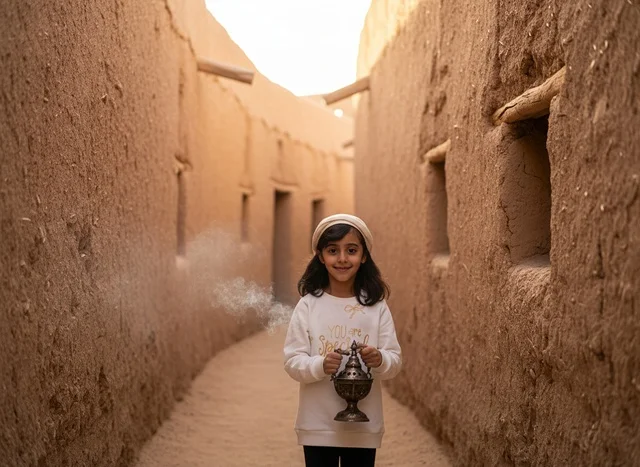 Saudi Girl Holding Incense Burner in Heritage Village