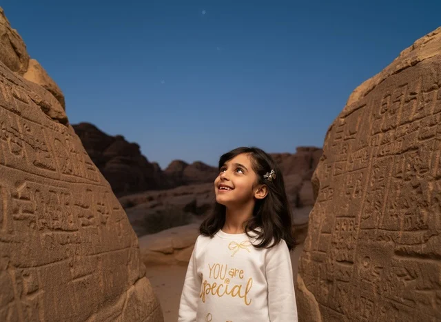 Saudi Girl at Ancient Rock Inscriptions Site