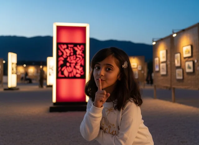 Saudi Girl at Night Art Exhibition Silence Gesture
