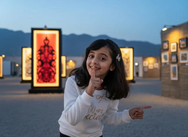 Saudi Girl at Outdoor Night Art Exhibition