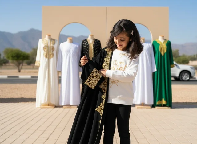 Emirati Girl with Traditional Gulf Clothing Outdoors
