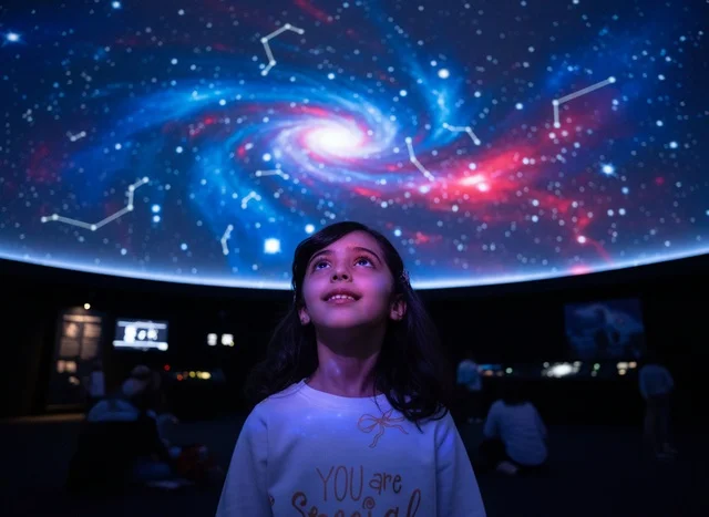 Arab Girl at Planetarium Galaxy Projection