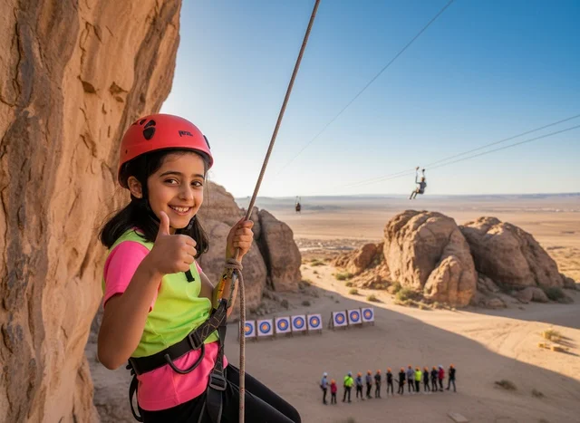 Saudi Girl Rock Climbing in Saudi Arabia Desert