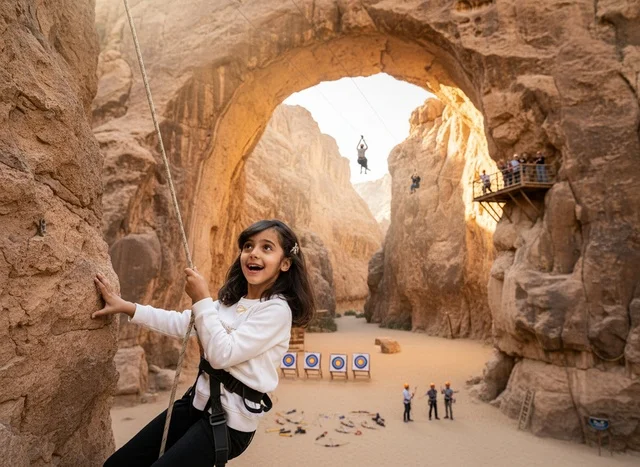 Saudi Girl Rock Climbing at AlUla Adventure Park