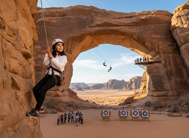 Saudi Girl Rock Climbing in Al-Ula Desert