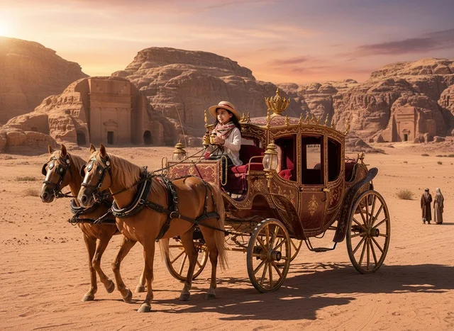 Saudi Girl in Horse Carriage at AlUla Hegra