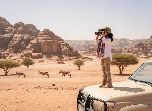 Saudi Girl with Binoculars at Hegra AlUla