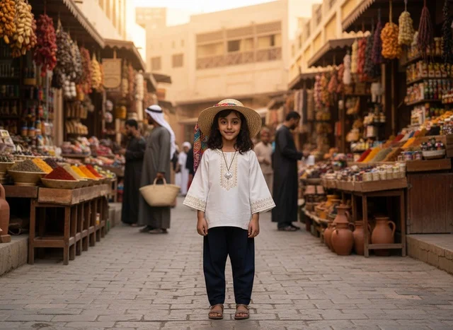 طفلة إماراتية في سوق شعبي قديم وتقليدي