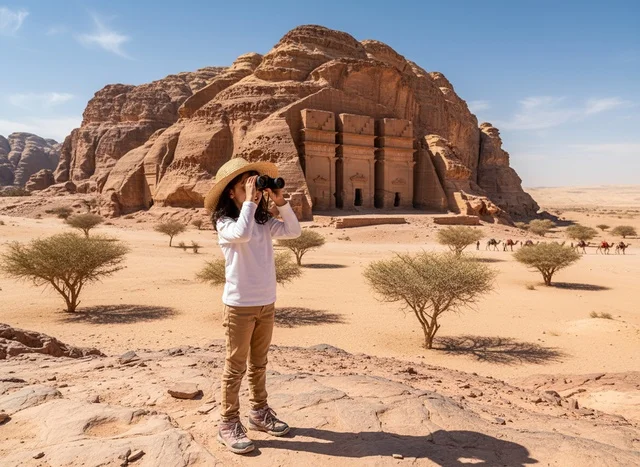 طفلة سعودية في موقع الحجر الأثري بالعلا