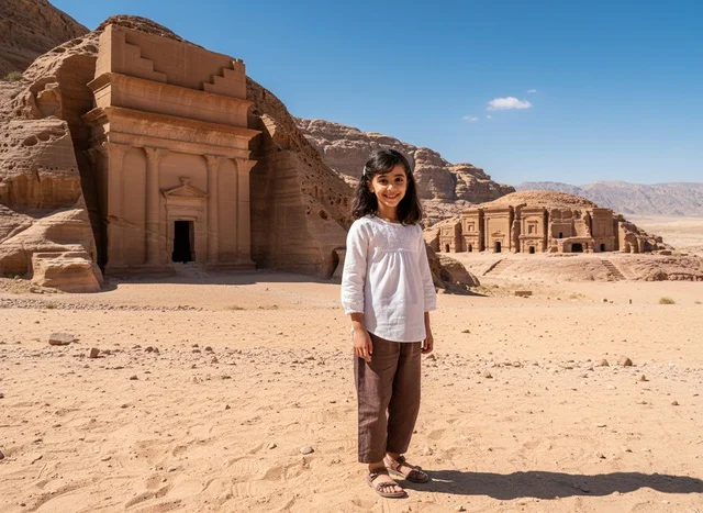 Saudi Girl at Hegra Al-Ula Archaeological Site