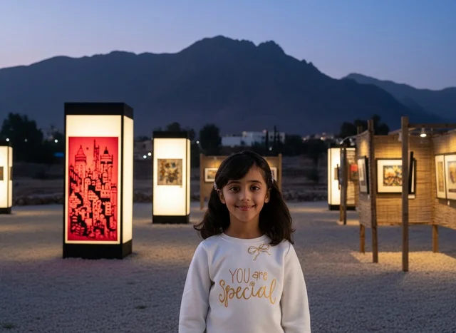 Saudi Girl at Outdoor Art Exhibition Evening