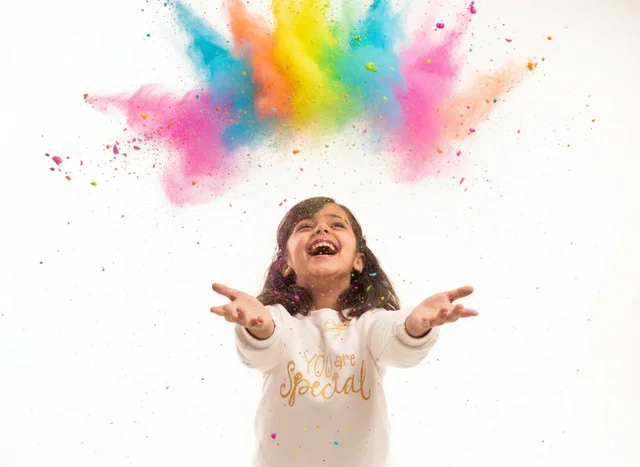 Saudi Girl with Colorful Powder Explosion in Studio