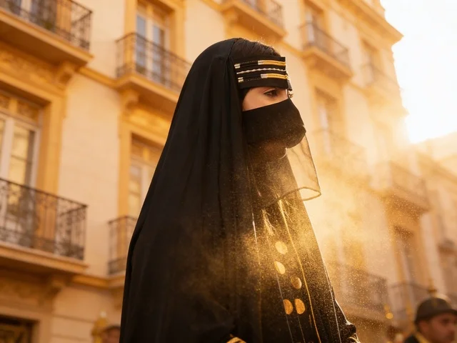Emirati Woman in Traditional Burqa at Golden Hour
