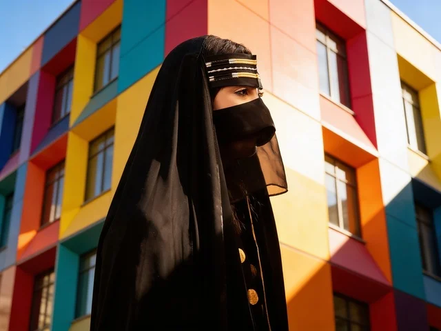 Emirati Woman in Traditional Battoulah and Abaya