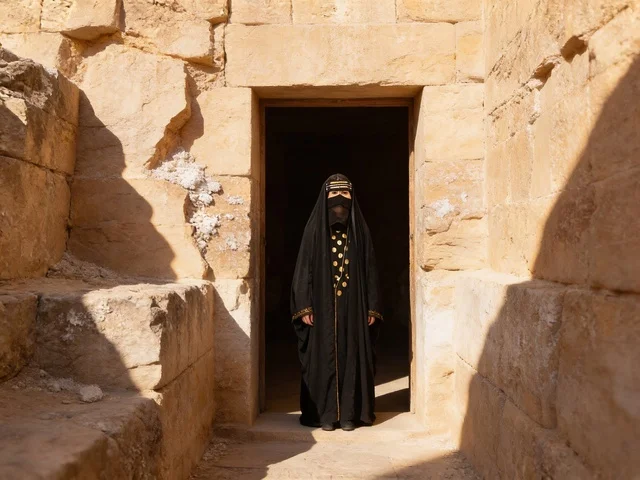 Emirati Woman in Traditional Abaya at Heritage Site