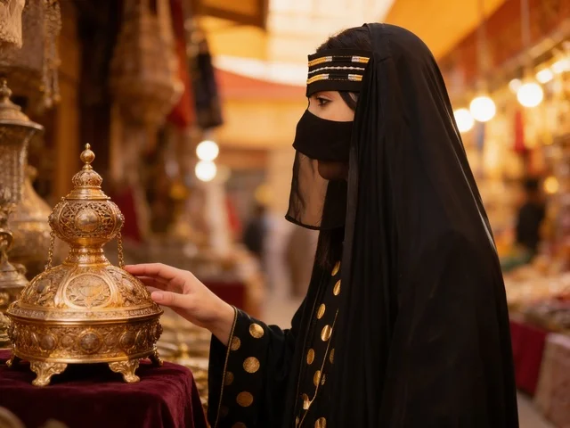Emirati Woman with Traditional Incense Burner in Souq