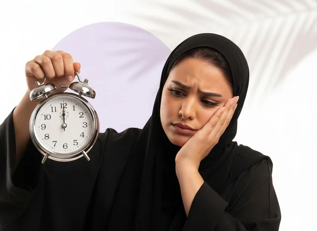 امرأة سعودية بالعباءة تحمل ساعة منبه امرأة سعودية بالعباءة تحمل ساعة منبه