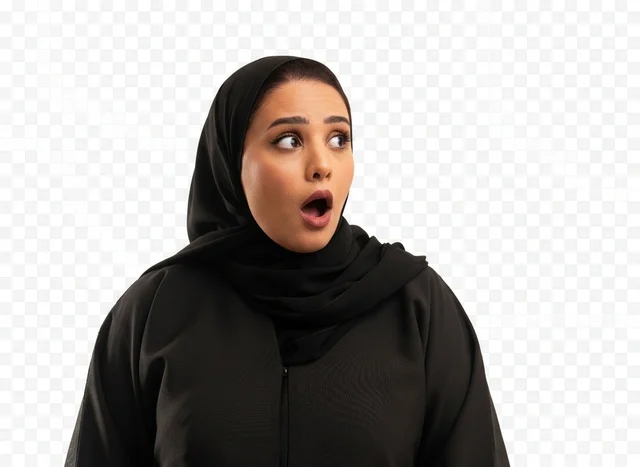 امرأة سعودية متفاجئة بالعباءة السوداء تصوير استوديو