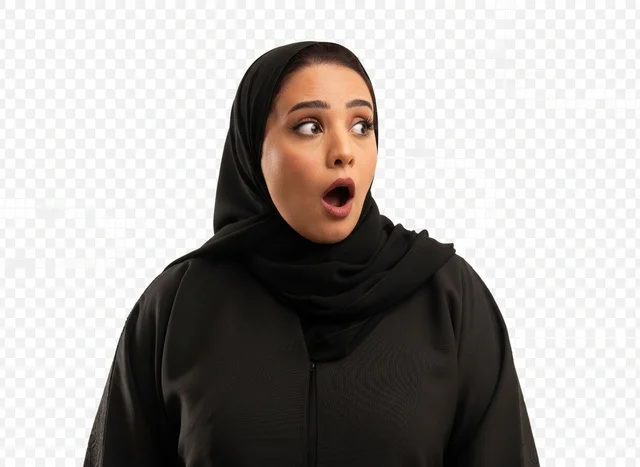 امرأة عربية مصدومة ترتدي العباءة السوداء والحجاب التقليدي
