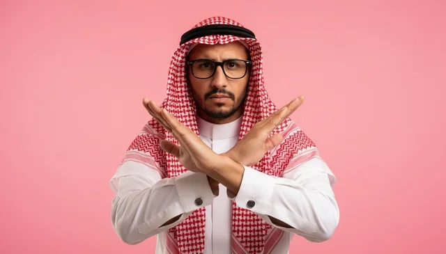 رجل سعودي يقوم بحركة الرفض على خلفية وردية