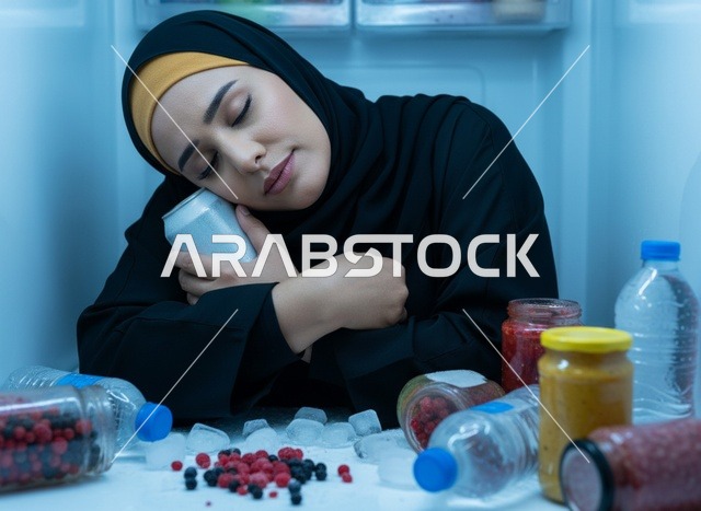 امرأة سعودية تبرد نفسها داخل الثلاجة