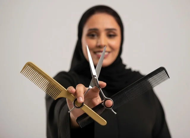 مصففة شعر سعودية تحمل أدوات تصفيف احترافية