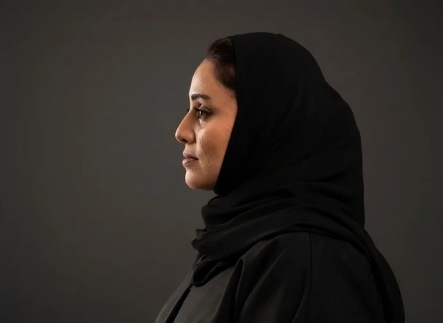 Saudi Woman in Black Abaya Side Profile Studio Portrait