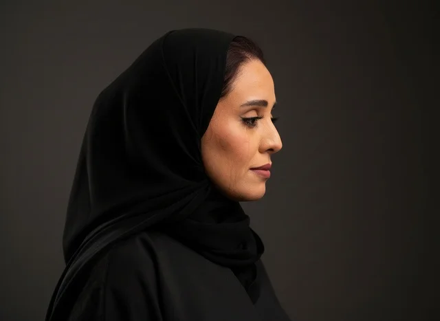 Saudi Woman in Traditional Black Abaya and Hijab