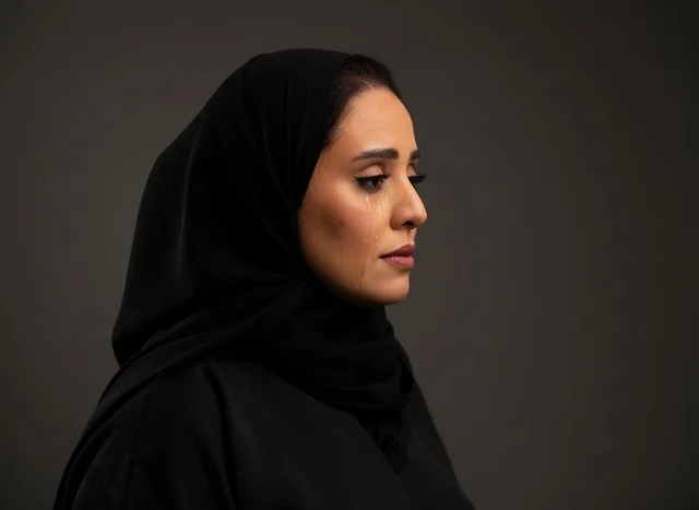 بورتريه سيدة سعودية بالعباءة السوداء في الاستوديو