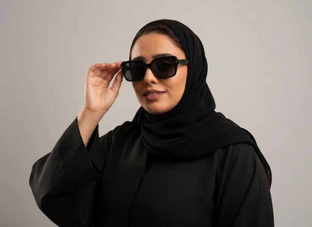 امرأة سعودية بالعباءة السوداء والنظارات الشمسية