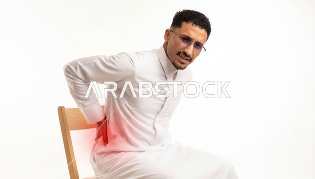 Saudi Man with Acute Lower Back Pain in White Thobe