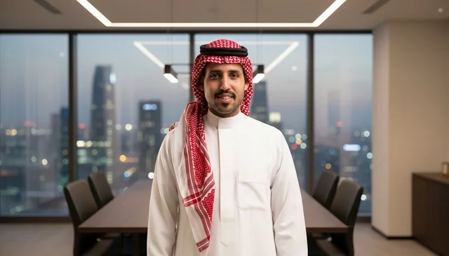 رجل أعمال سعودي في مكتب حديث يطل على المدينة رجل أعمال سعودي في مكتب حديث يطل على المدينة