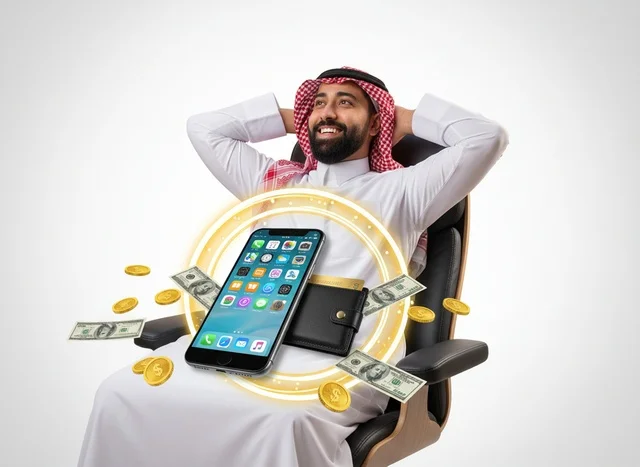 Saudi Man Office Wealth Smartphone Money