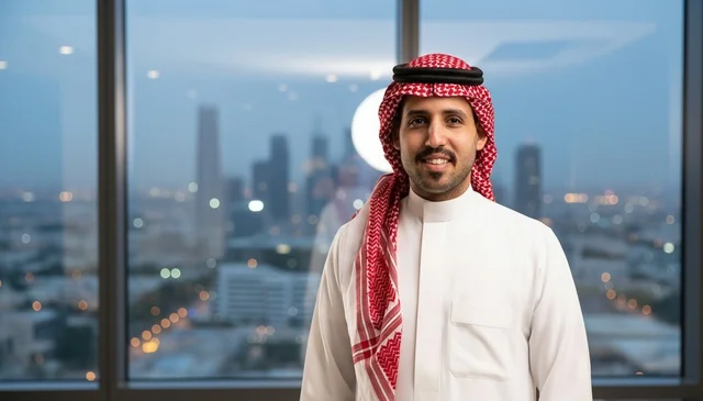 Saudi Man in Traditional Dress with City View