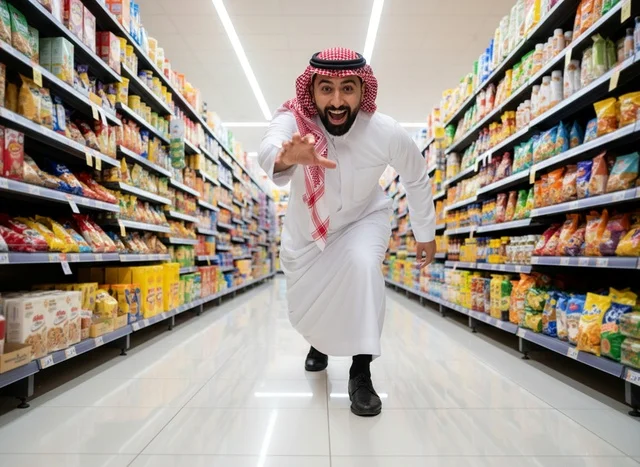 رجل سعودي يتسوق في ممر السوبر ماركت
