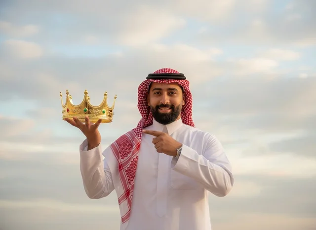 رجل سعودي يحمل تاجاً ذهبياً في الخارج