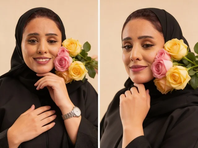 Saudi Woman in Black Abaya with Colorful Roses