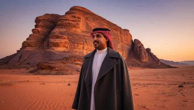 Saudi Man in Traditional Dress at AlUla Desert