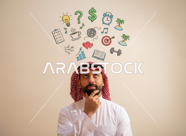 رجل سعودي يفكر في الأهداف والخطط المستقبلية