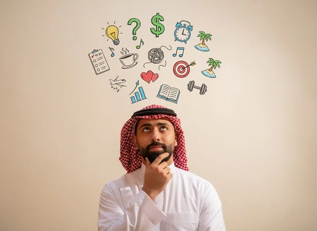 رجل سعودي يفكر في الأهداف والخطط المستقبلية