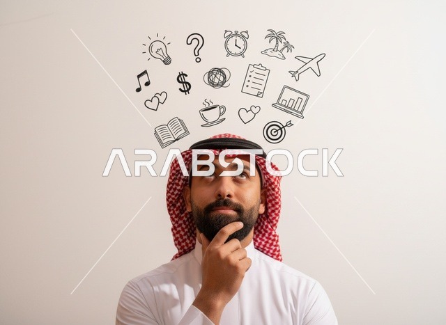 رجل سعودي يفكر في أهداف الحياة والتخطيط