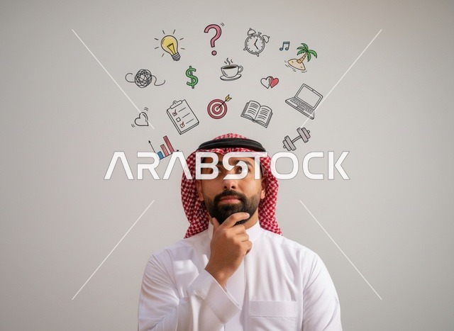 رجل سعودي يفكر في الأهداف والخطط المستقبلية