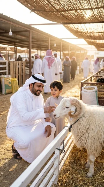 Saudi Father and Son at Eid Livestock Market